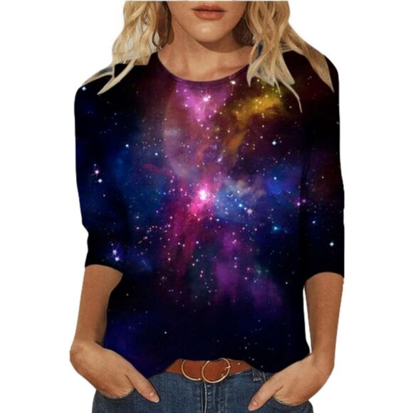 Women's Long Sleeve Tunic Cosmic Star Sky Graphic Blouse XXL - Picture 1 of 5